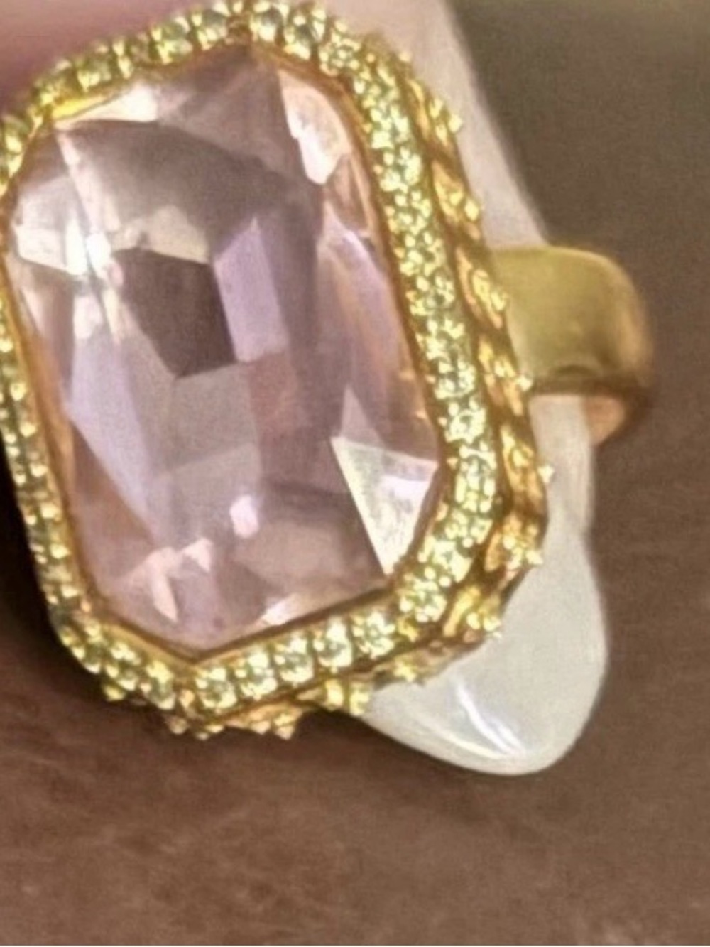 Stunning Gold Statement Ring w/ Large Faceted Pink Stone